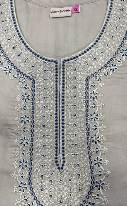 Cream/Blue Embroidery Soft Cotton Nighty. Soft Breathable Fabric | Laces and Frills