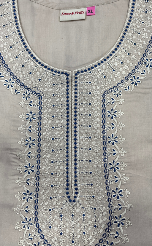 Cream/Blue Embroidery Soft Cotton Nighty. Soft Breathable Fabric | Laces and Frills