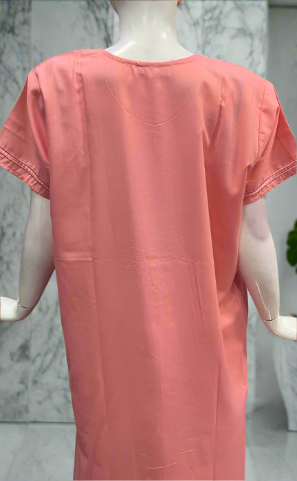 Pink Embroidery Soft Cotton Nighty. Soft Breathable Fabric | Laces and Frills