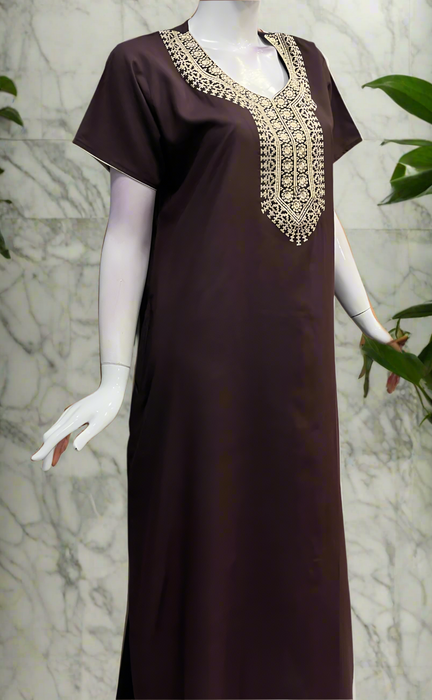 Brown Embroidery Soft Cotton Nighty. Soft Breathable Fabric | Laces and Frills