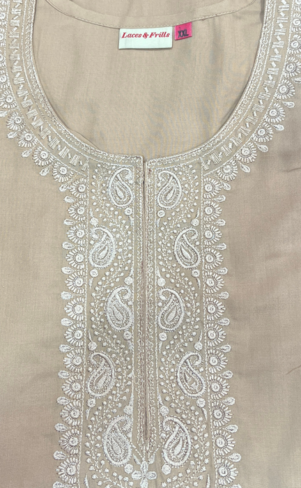 Cream Embroidery Soft Cotton Nighty. Soft Breathable Fabric | Laces and Frills