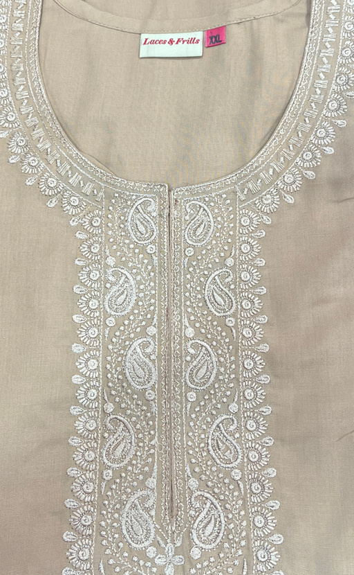 Cream Embroidery Soft Cotton Nighty. Soft Breathable Fabric | Laces and Frills