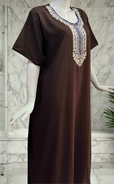 Brown Embroidery Soft Cotton Nighty. Soft Breathable Fabric | Laces and Frills