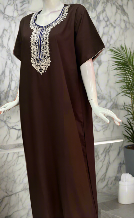 Brown Embroidery Soft Cotton Nighty. Soft Breathable Fabric | Laces and Frills