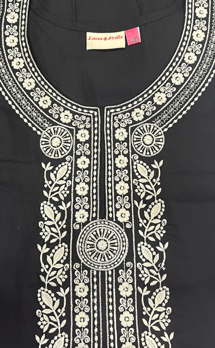 Black Embroidery Soft Cotton Nighty. Soft Breathable Fabric | Laces and Frills