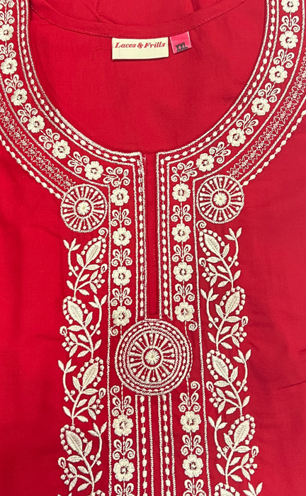 Red Embroidery Soft Cotton Nighty. Soft Breathable Fabric | Laces and Frills