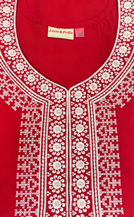 Red Embroidery Soft Cotton Nighty. Soft Breathable Fabric | Laces and Frills