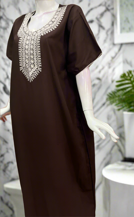 Brown Embroidery Soft Cotton Nighty. Soft Breathable Fabric | Laces and Frills