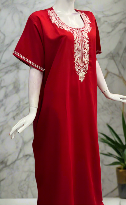 Red Embroidery Soft Cotton Nighty. Soft Breathable Fabric | Laces and Frills