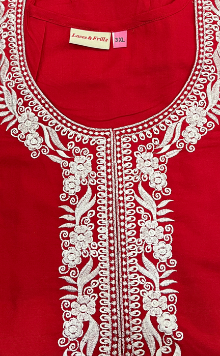 Red Embroidery Soft Cotton Nighty. Soft Breathable Fabric | Laces and Frills