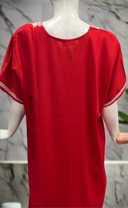 Red Embroidery Soft Cotton Nighty. Soft Breathable Fabric | Laces and Frills