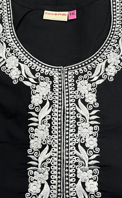 Black Embroidery Soft Cotton Nighty. Soft Breathable Fabric | Laces and Frills