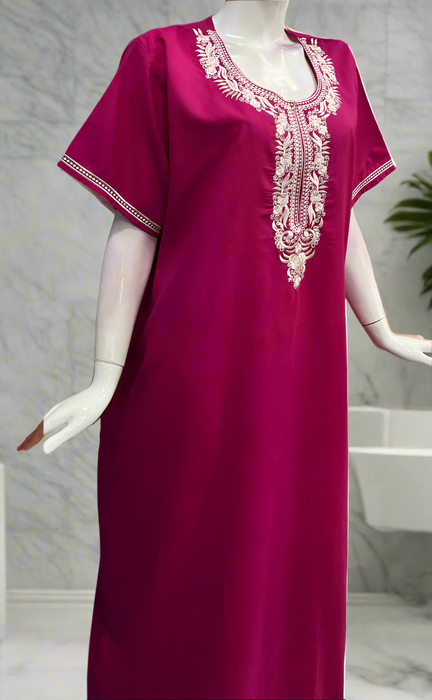 Pink Embroidery Soft Cotton Nighty. Soft Breathable Fabric | Laces and Frills