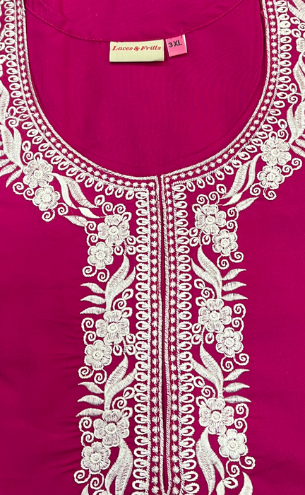 Pink Embroidery Soft Cotton Nighty. Soft Breathable Fabric | Laces and Frills