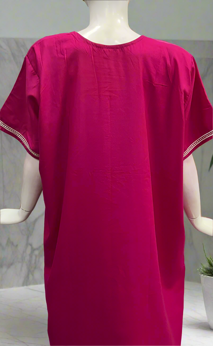 Pink Embroidery Soft Cotton Nighty. Soft Breathable Fabric | Laces and Frills