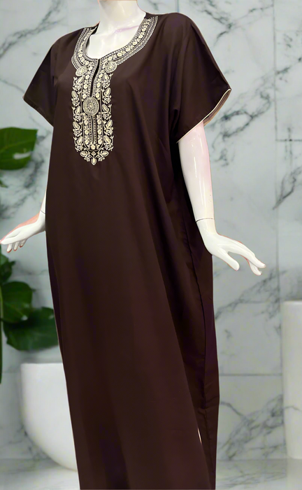 Brown Embroidery Soft Cotton Nighty. Soft Breathable Fabric | Laces and Frills