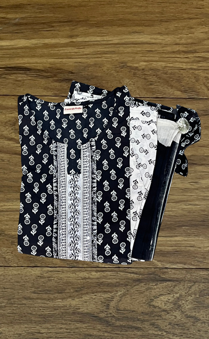 Black/White Floral Kurti With Pant And Dupatta Set  .Pure Versatile Cotton. | Laces and Frills