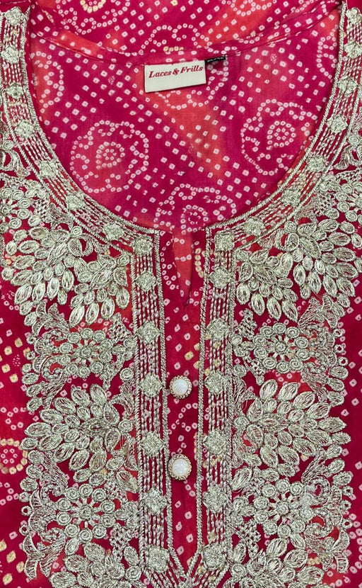 Pink/Peach Embroidery Kurti With Pant And Dupatta Set  .Pure Versatile Cotton. | Laces and Frills - Laces and Frills