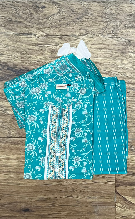 Turquoise Blue Garden Jaipur Cotton Kurti With Pathani Pant And Cotton Dupatta Set  .Pure Versatile Cotton. | Laces and Frills