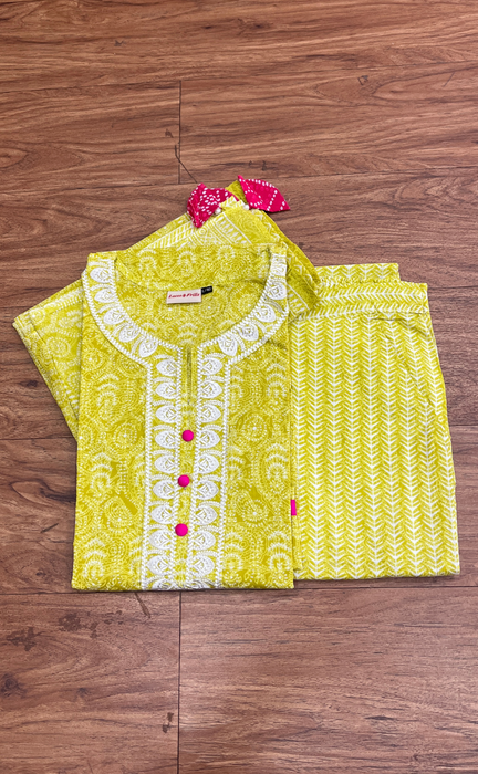 Yellow Garden Jaipur Cotton Kurti With Pant And Dupatta Set  .Pure Versatile Cotton. | Laces and Frills