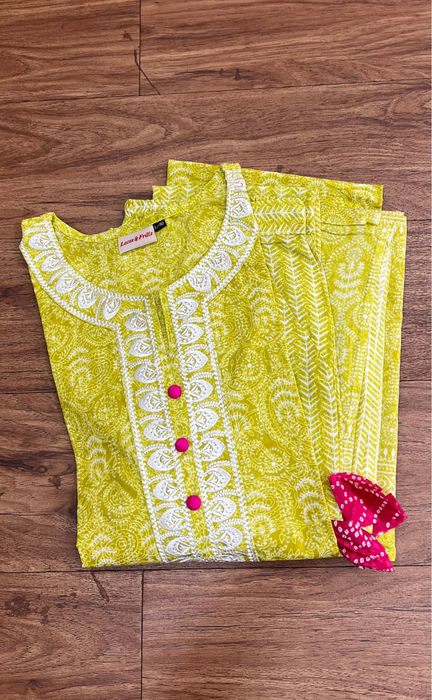 Yellow Garden Jaipur Cotton Kurti With Pant And Dupatta Set  .Pure Versatile Cotton. | Laces and Frills