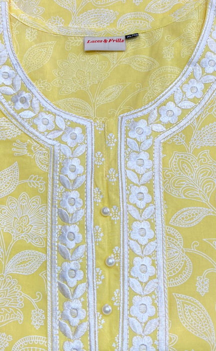 Yellow Floral Jaipur Cotton Kurti With Pant And Dupatta Set.Pure Versatile Cotton. | Laces and Frills