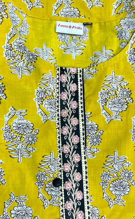 Yellow Floral Jaipur Cotton Kurti With Pant And Dupatta Set.Pure Versatile Cotton. | Laces and Frills