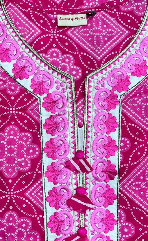 Pink Embroidery Jaipur Cotton Kurti With Pant And Dupatta Set.Pure Versatile Cotton. | Laces and Frills