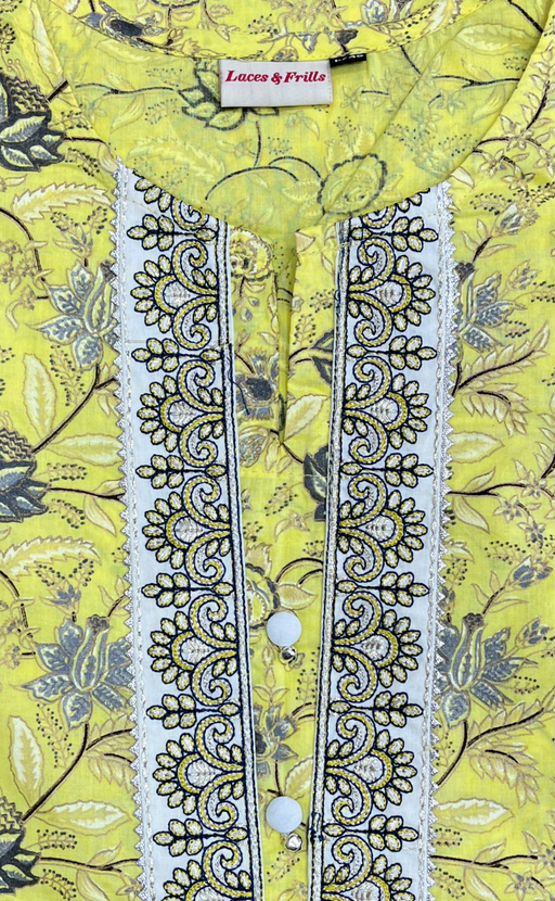 Yellow Garden Jaipur Cotton Kurti With Pant And Dupatta Set.Pure Versatile Cotton. | Laces and Frills