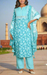 Blue Floral Jaipur Cotton Kurti With Pant And Dupatta Set.Pure Versatile Cotton. | Laces and Frills