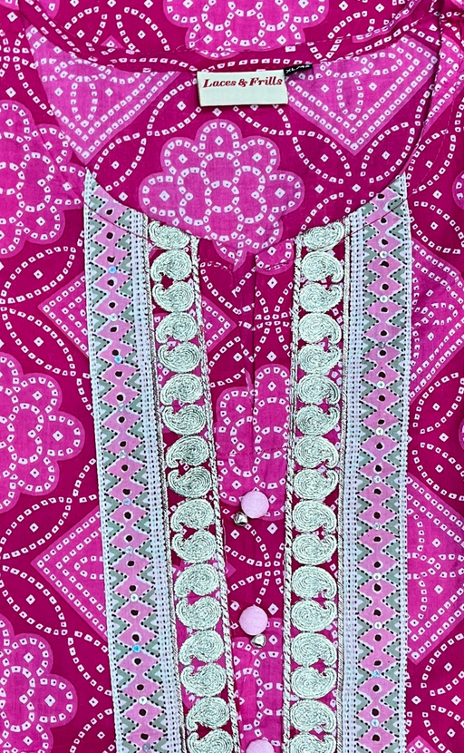 Rani Pink Bandini Cotton Kurti With Pant And Dupatta Set. Pure Versatile Cotton. | Laces and Frills