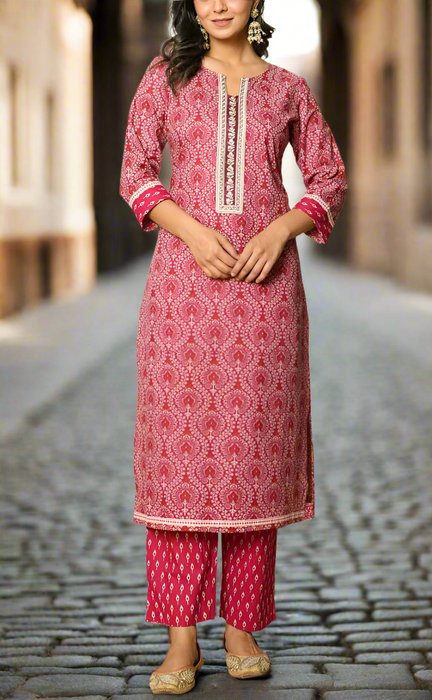 Pink Garden Jaipur Cotton Kurti With Pant And Dupatta Set. Pure Versatile Cotton. | Laces and Frills