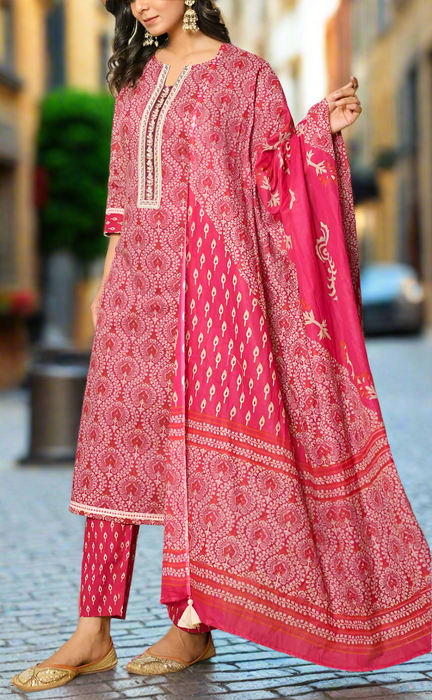 Pink Garden Jaipur Cotton Kurti With Pant And Dupatta Set. Pure Versatile Cotton. | Laces and Frills