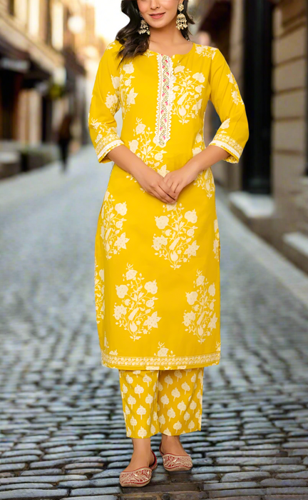 Yellow Garden Jaipur Cotton Kurti With Pant And Dupatta Set. Pure Versatile Cotton. | Laces and Frills