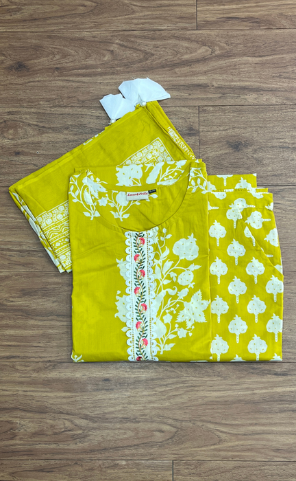 Yellow Garden Jaipur Cotton Kurti With Pant And Dupatta Set. Pure Versatile Cotton. | Laces and Frills