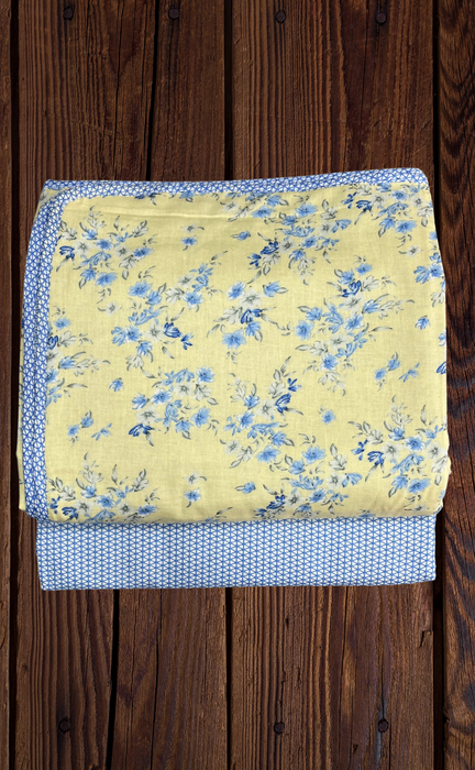 Blanket | Dohar. Light Yellow/Blue, Floral soft & Cozy. Two Pc Single bed | Laces and Frills