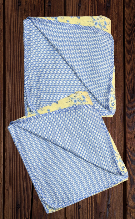 Blanket | Dohar. Light Yellow/Blue, Floral soft & Cozy. Two Pc Single bed | Laces and Frills