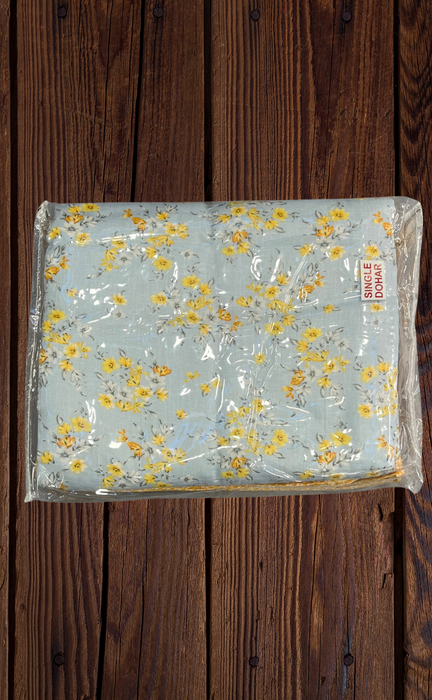 Blanket | Dohar. Grey/Yellow Floral soft & Cozy. Two Pc Single bed | Laces and Frills