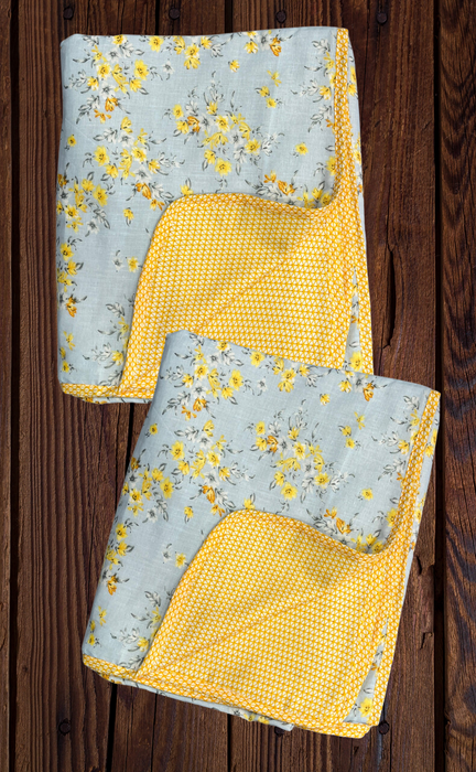 Blanket | Dohar. Grey/Yellow Floral soft & Cozy. Two Pc Single bed | Laces and Frills