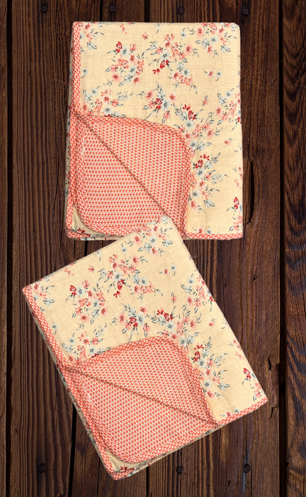 Blanket | Dohar. Peach/Orange Floral, soft & Cozy. Two Pc Single bed | Laces and Frills