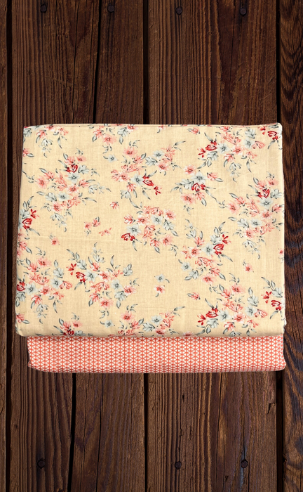 Blanket | Dohar. Peach/Orange Floral, soft & Cozy. Two Pc Single bed | Laces and Frills