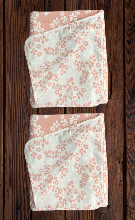 Blanket | Dohar. Peach/White Floral, soft & Cozy. Two Pc Single bed | Laces and Frills