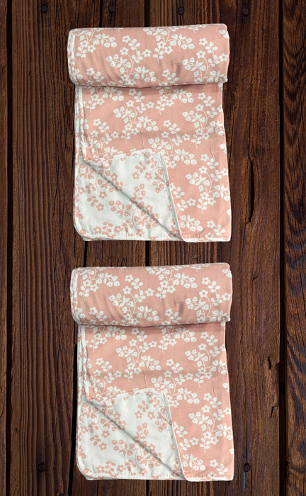 Blanket | Dohar. Peach/White Floral, soft & Cozy. Two Pc Single bed | Laces and Frills