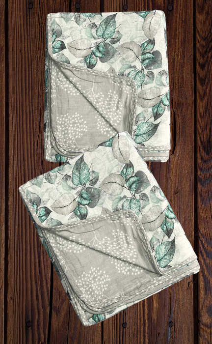 Blanket | Dohar. Grey/Green Garden, soft & Cozy. Two Pc Single bed | Laces and Frills