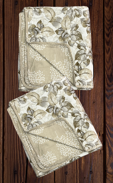 Blanket | Dohar. Beige/Grey Garden, soft & Cozy. Two Pc Single bed | Laces and Frills