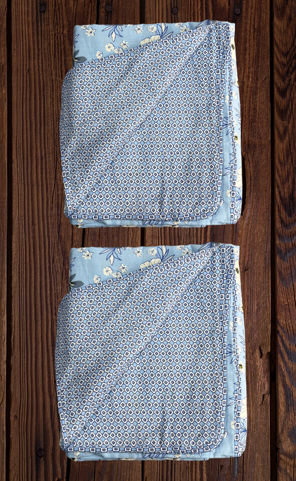 Blanket | Dohar. Blue Flora, soft & Cozy. Two Pc Single bed | Laces and Frills