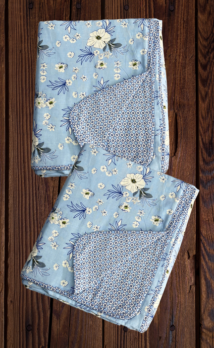 Blanket | Dohar. Blue Flora, soft & Cozy. Two Pc Single bed | Laces and Frills