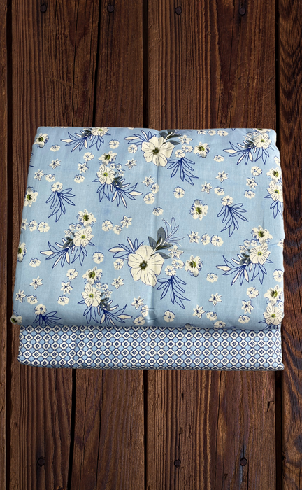 Blanket | Dohar. Blue Flora, soft & Cozy. Two Pc Single bed | Laces and Frills