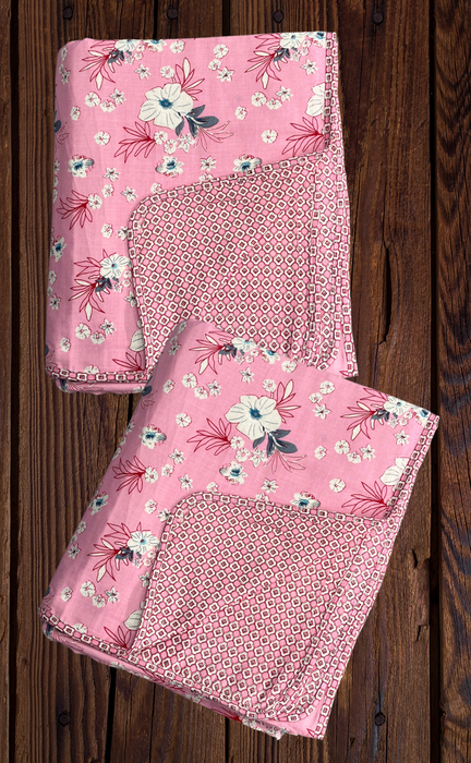 Blanket | Dohar. Pink Flora, soft & Cozy. Two Pc Single bed | Laces and Frills