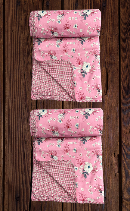 Blanket | Dohar. Pink Flora, soft & Cozy. Two Pc Single bed | Laces and Frills